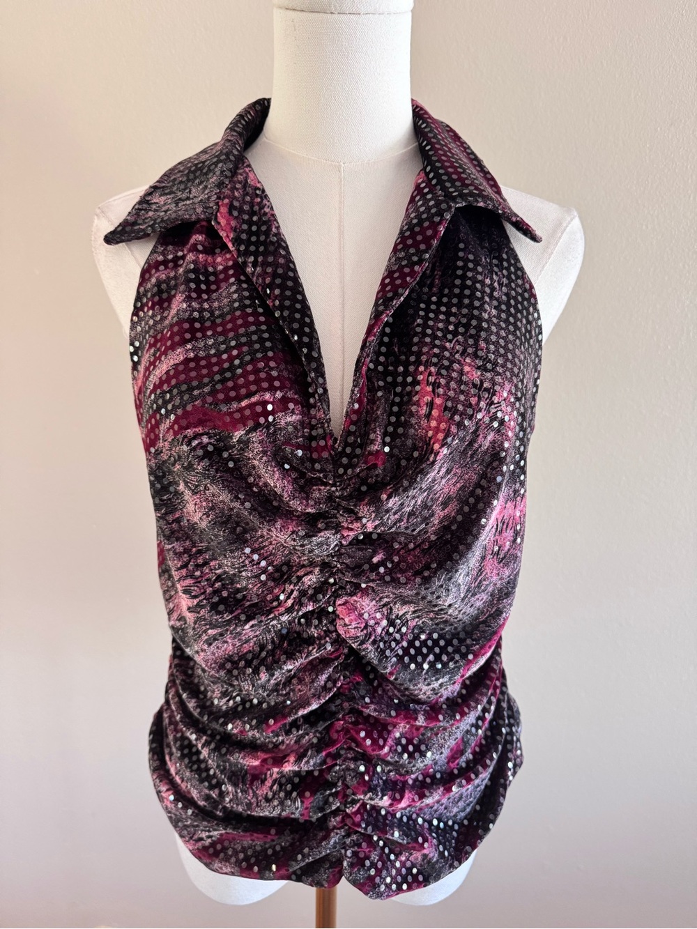 Vintags 90s Cache Velvet Rushes Halter Top Sparkle